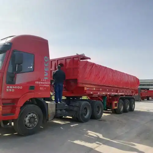 电动篷布后翻半挂车 三轴自卸车后挂 标准厢板60公分