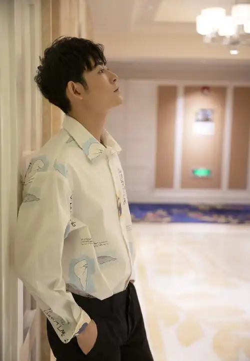 李欣泽印花衬衫帅气写真图片