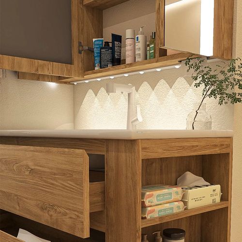 日式原木风浴室柜一体式陶瓷盆新款洗手间洗漱台洗脸盆厕所马桶柜