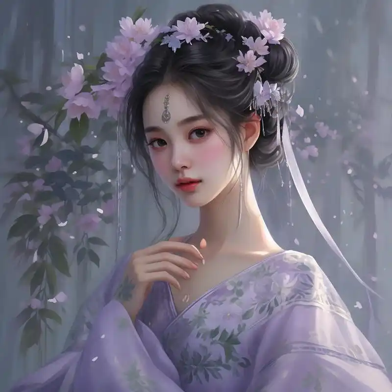 90梦幻冰紫古风少女头像96 这组梦幻冰紫色古风少女头像,宛如仙境