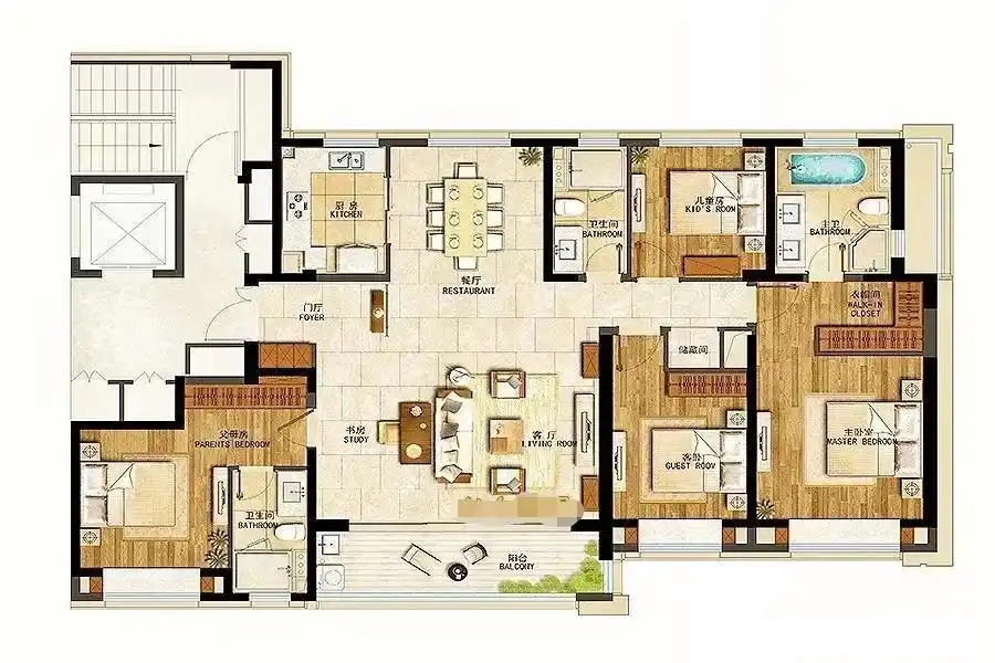 200平米的户型,做出了非同一般的优雅体验