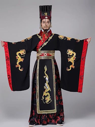 雅格罗伊古代皇帝龙袍清朝服装古装男古代帝王服皇帝皇上黑色龙袍