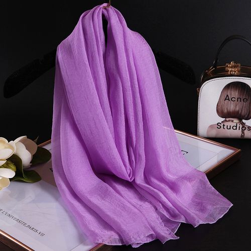 正品真丝丝巾防紫外线纱巾遮阳防晒头巾护脖桑蚕丝围巾浅紫罗兰色