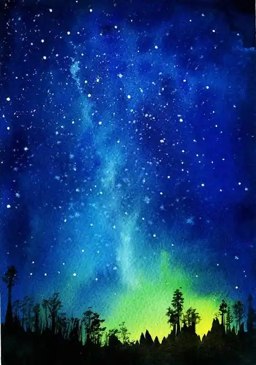 水彩画星空图片 水彩画星空图片大全简单漂亮