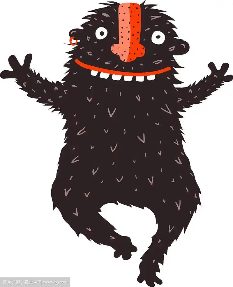 搞笑的黑色怪物跑着拥抱