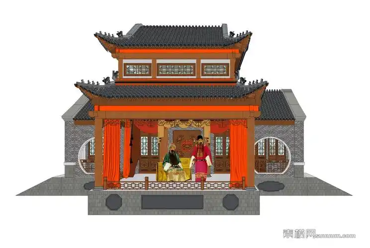 中式戏台su模型