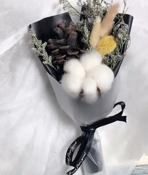 素雅白色木棉花松果干花花束圣诞节礼物复古复古迷干花