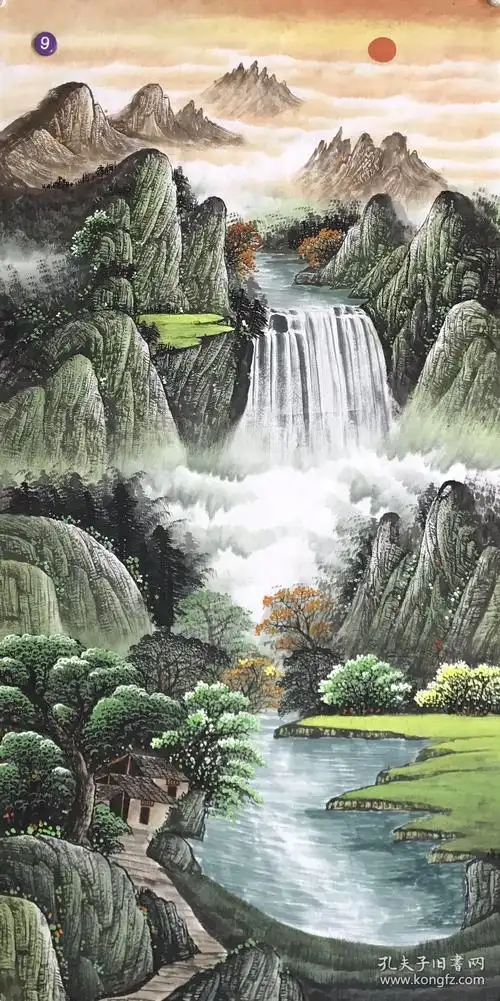 四尺竖幅招财进宝山水画单副