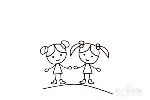 撑雨伞的两个小女孩的画法