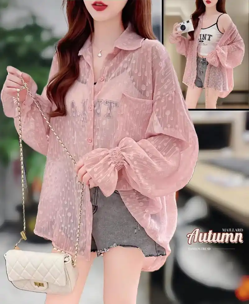 轻薄提花衬衫防晒衣夏季韩版宽松薄款透气超仙防晒服开衫外套潮 姐妹