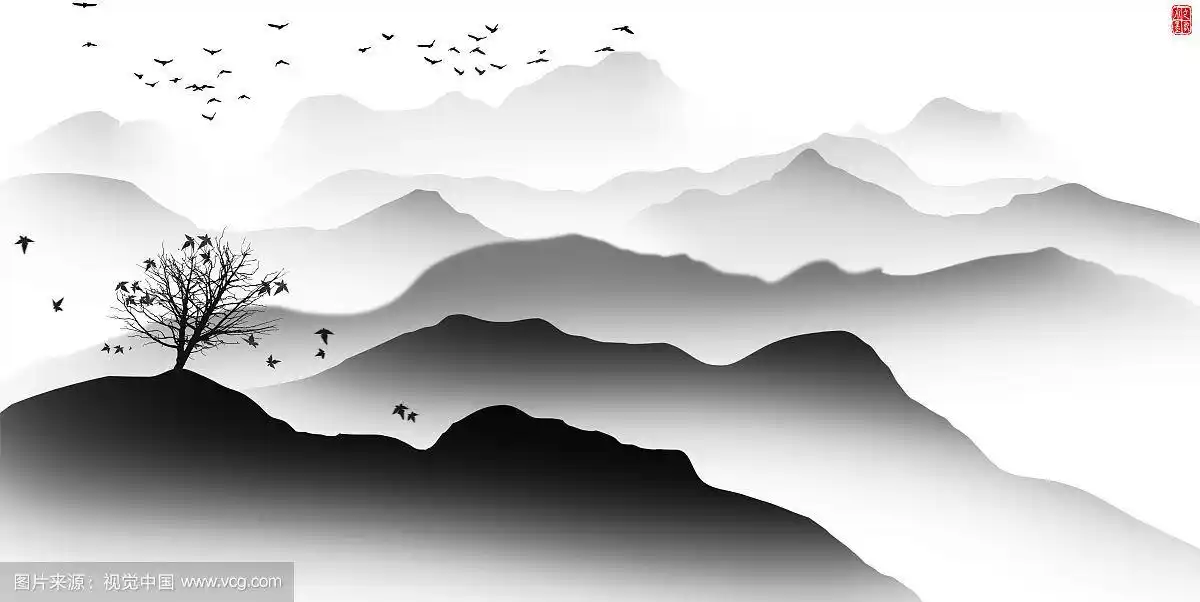 手绘中国风意境水墨山水画