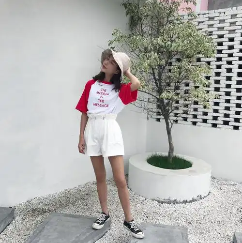 实拍2017夏季新款刺绣百搭个性糖果色撞色拼接t恤 三色入