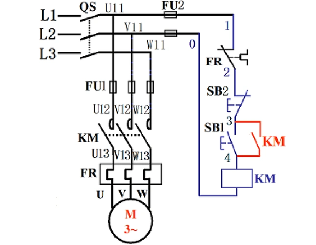 三相异步电动机单向连续运行控制电路图