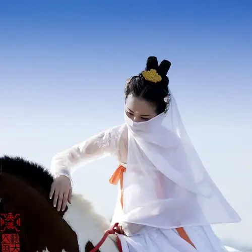 泱汉【面纱全白】 汉服周边 原创 面纱 遮阳 拍照超级仙