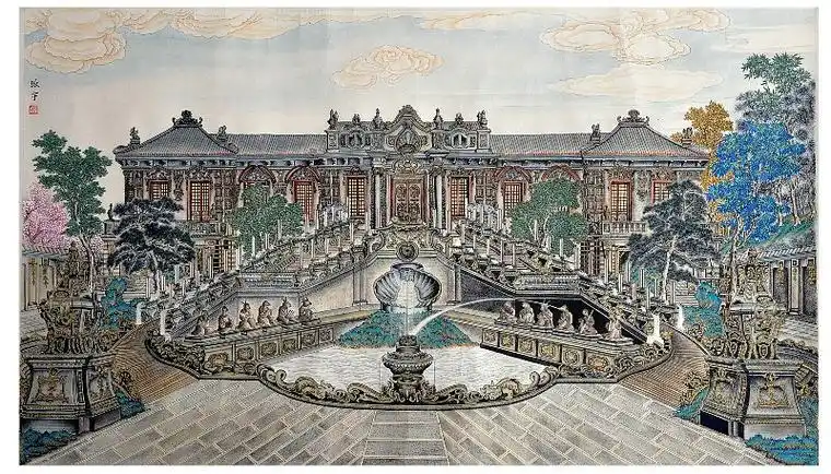 圆明园西洋楼铜版画着色复原图_tongnixcv-站酷zcool