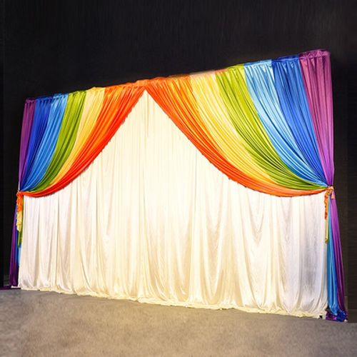 典礼舞台幕布表演区背景谢师宴教室活动背景布 4*8 米白底 彩虹造型