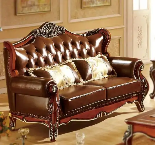 罗轩尚品欧式古典双人真皮沙发