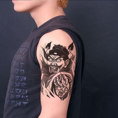 纹身贴防水钟馗花臂纹身贴钟馗捉鬼大臂小臂男女刺青贴纸持久包邮