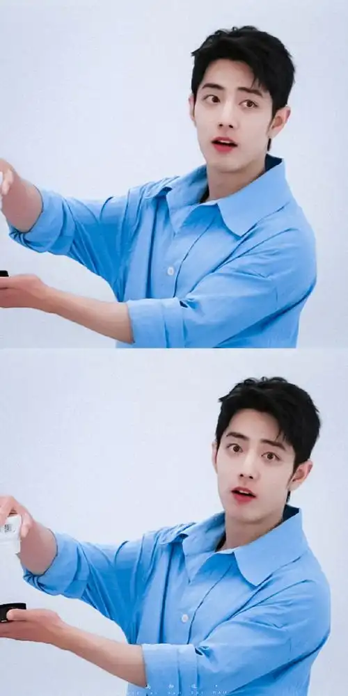 肖战蓝色衬衫直播造型