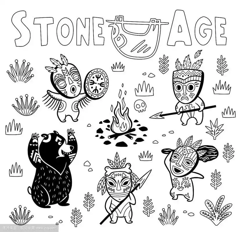 一个原始部落在捕猎熊的场景