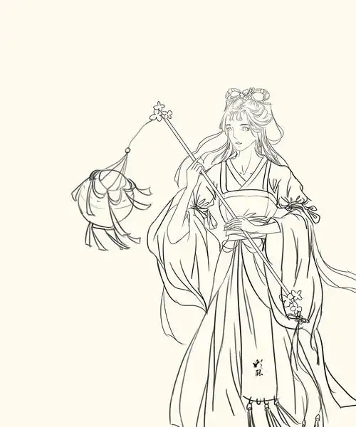 「古风美人线稿」妩酥子 绘