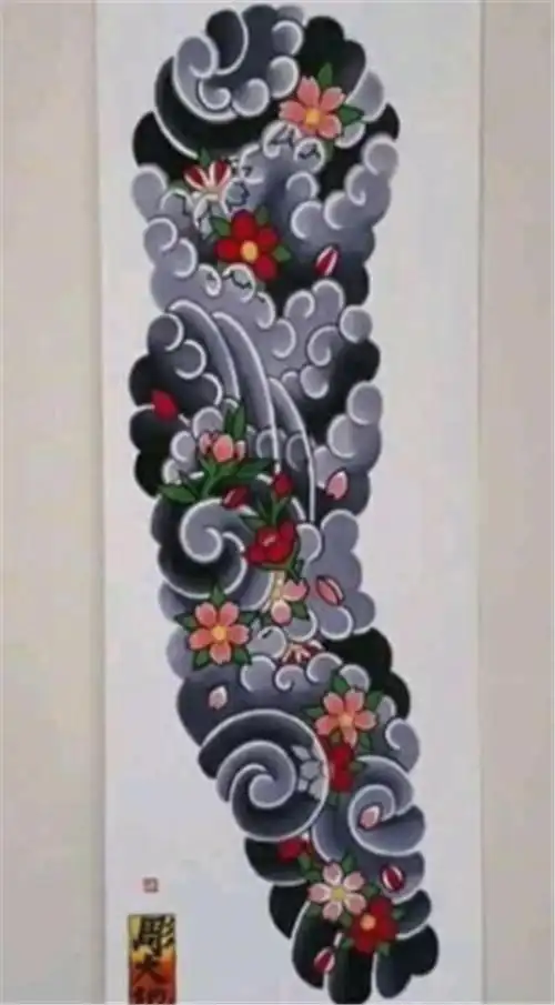 老传统花臂樱花纹身手稿图案-精品图案