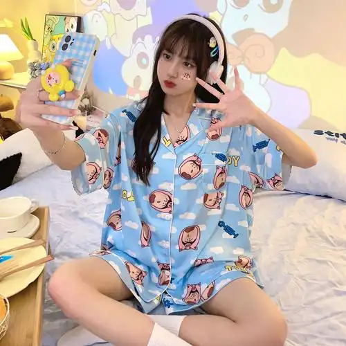 三件套女冰雪丝睡衣夏季新款2024卡通可爱甜美睡衣夏天网红家居服