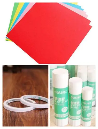 准备材料: 彩纸,胶棒(双面胶)