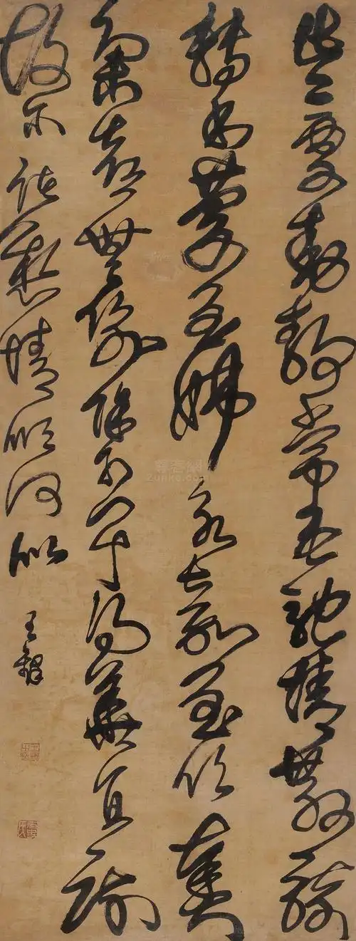 王铎书法立轴水墨绫本作品欣赏