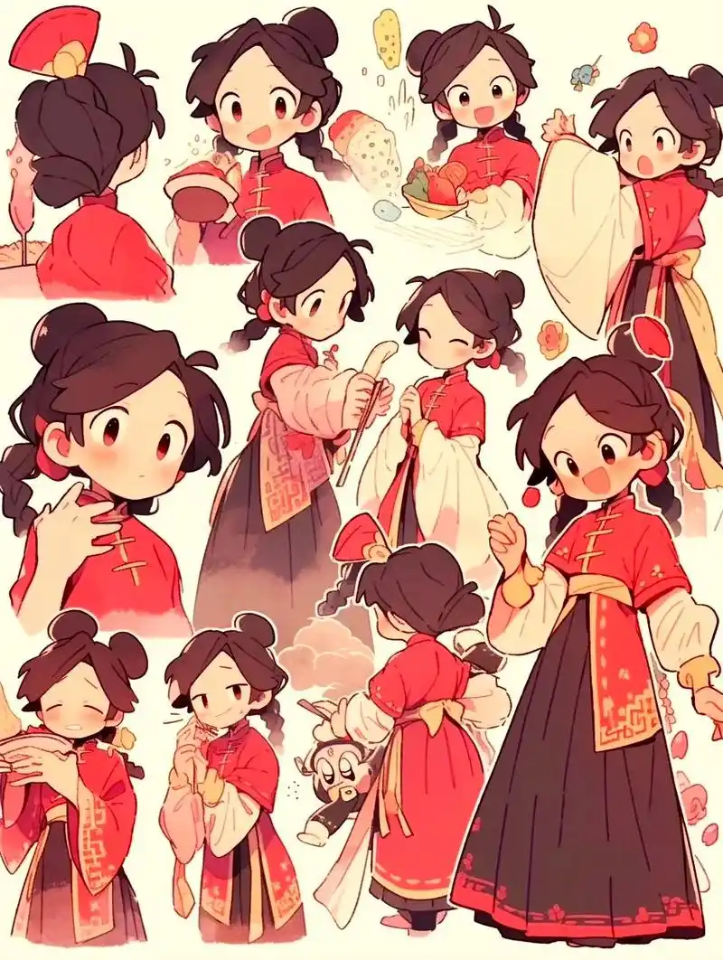 一组身着汉服的可爱女孩插画欣赏,by mj. #动漫# #插画# #国风召集令