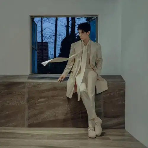 肖战领带怎么飞起来了##肖战es高定#肖战微博之夜造型图,香槟色刺绣