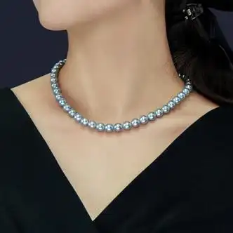 qiq真多麻海水珍珠项链正圆极强光自然银灰色锁骨链日本akoya珍珠项