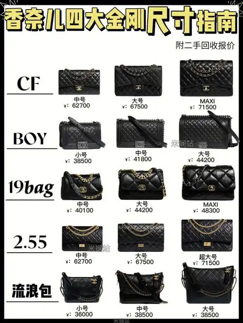chanel香奈儿热门款四大金刚所有尺寸