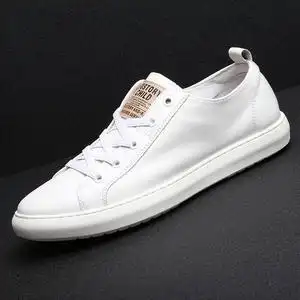 欧洲站真皮小白鞋男透气皮鞋韩版潮流百搭休闲鞋男士白色平底板鞋