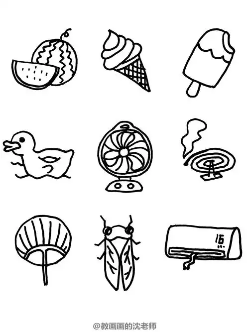 夏天卡通简笔画素材