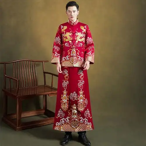 秀禾服男士新郎装中式礼服金色敬酒服秀和服2021年新款结婚香槟色06