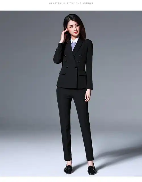 璐丝百丽黑色西服套装女正装春季新款工作服长袖职业装英伦风黑色外套