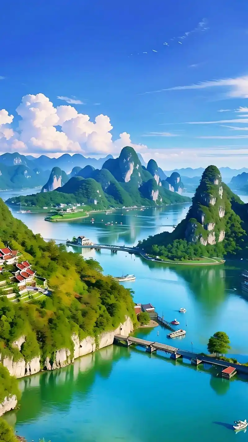 人间仙境世外桃源江南小镇,春天的桂林山水美景,青山绿水,红色 - 抖音