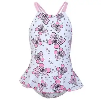 新款亚马逊中大童游泳衣 印花裙式连体女孩泳装 欧美外贸儿童泳衣