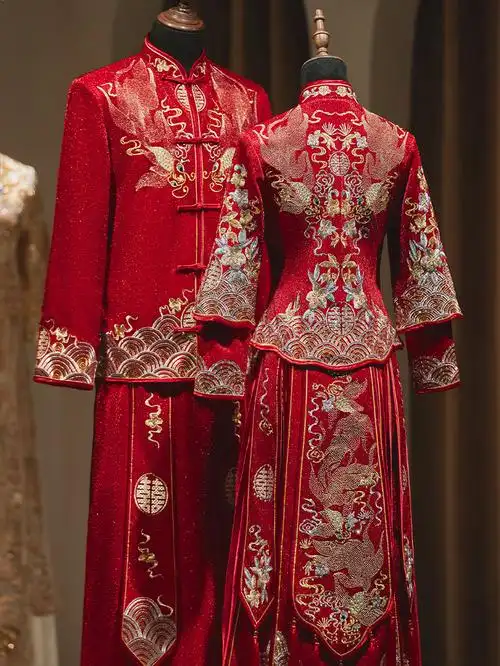 秀禾服2023新款春夏季新娘结婚敬酒服龙凤褂嫁衣中式婚服情侣套装