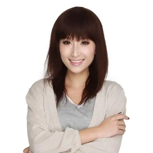 自然随意百分百中长真人发直发齐刘海真发真人发丝假发套jiafael023