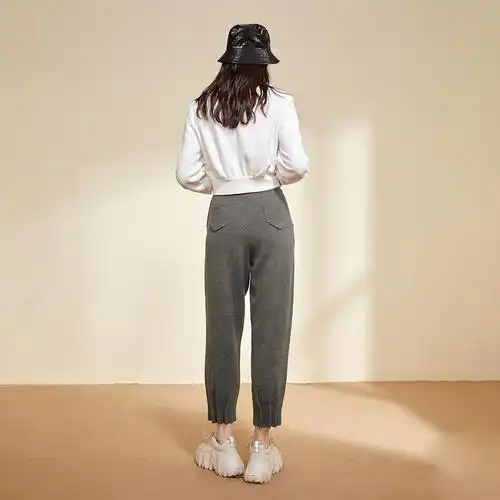 休闲太平鸟高腰针织裤女萝卜2020年秋冬新款宽松休闲裤