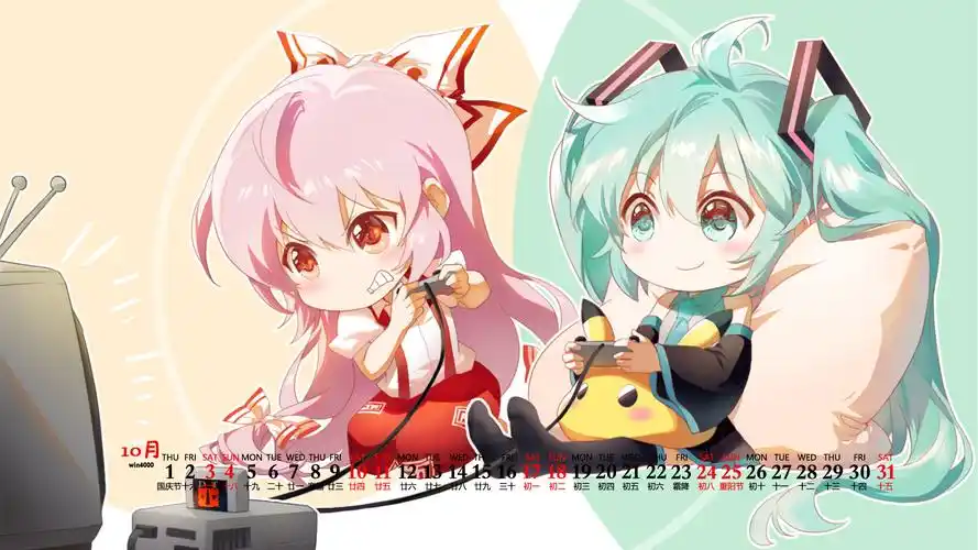 2020年10月动漫原画美少女桌面日历壁纸