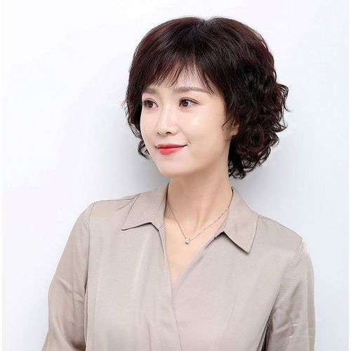 假发短发逼真妈妈短卷发刘海蓬松自然中年女士日常整顶假发