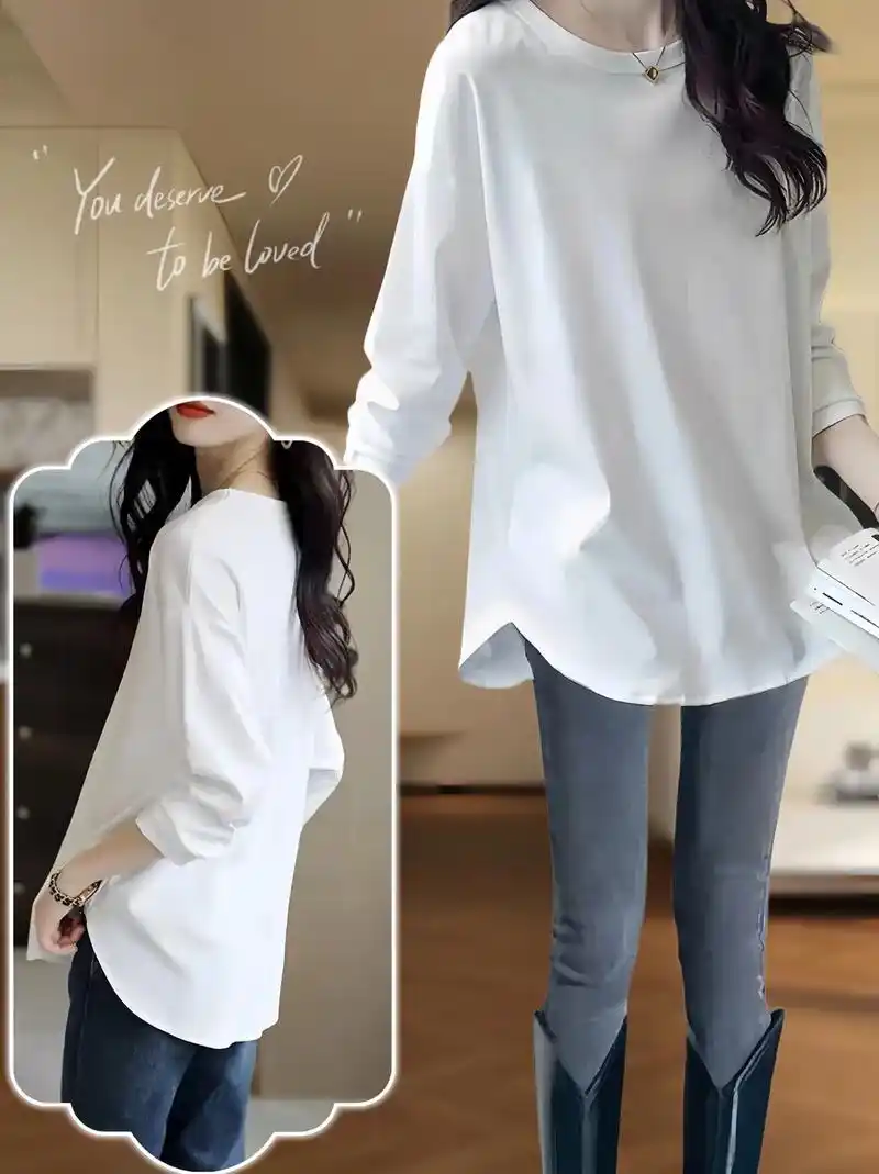 秋冬德绒中长款打底t恤.#内搭外穿都好看 姐妹们!这款中长款 - 抖音