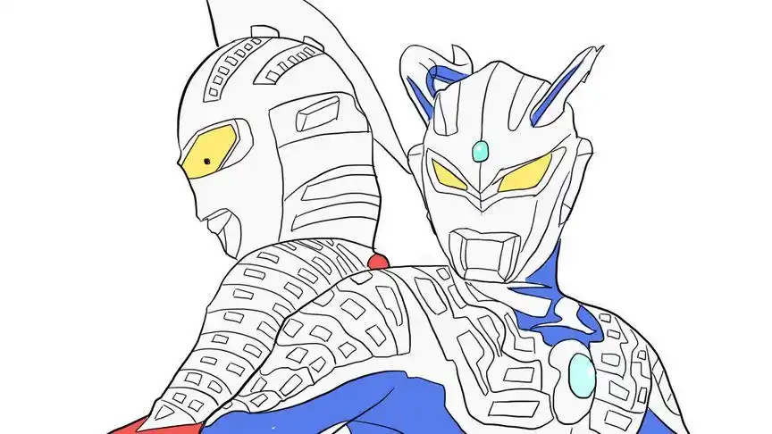 帅气的赛文奥特曼与赛罗奥特曼父子儿童亲子简笔画