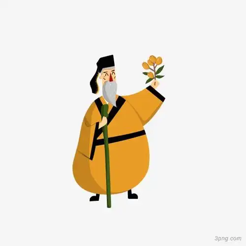 卡通手拿琵琶的古代老人