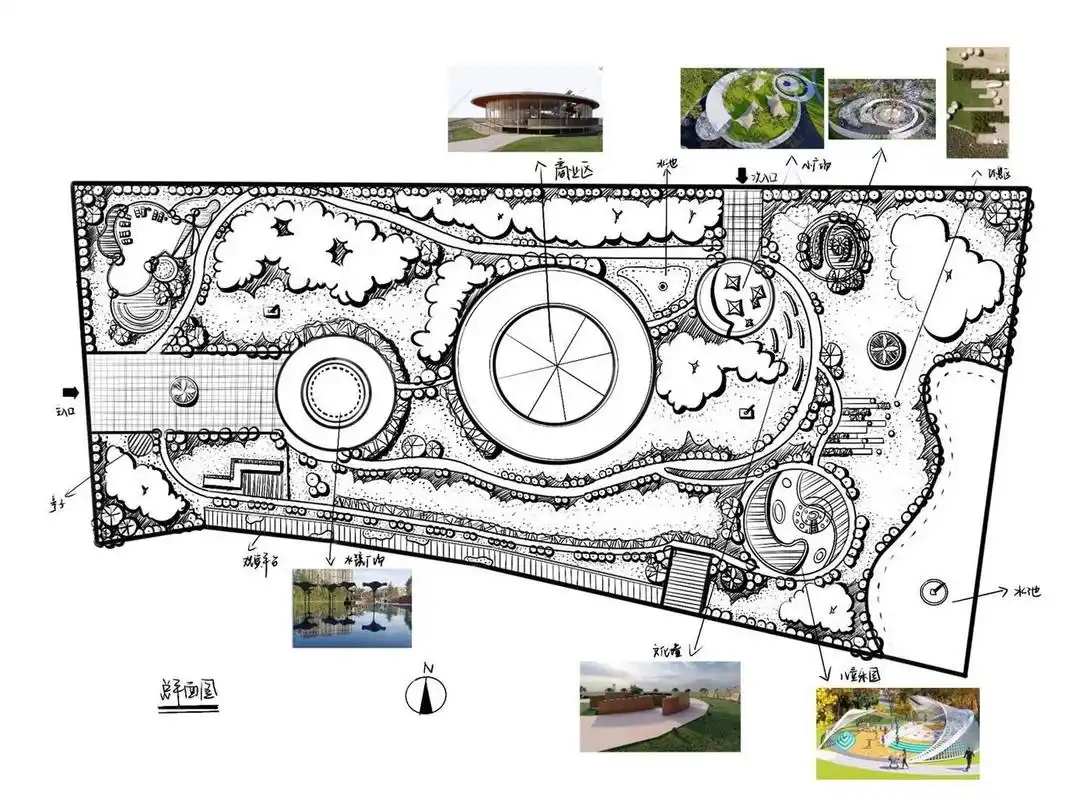 公园景观 手绘平面图分享 参考效果图也在旁边哦.     原创勿侵!