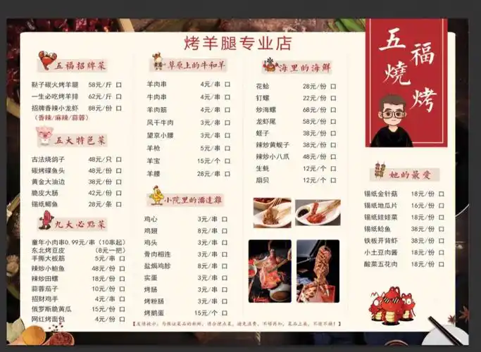 烧烤夜市大排档点菜单门头菜品展示图来啦