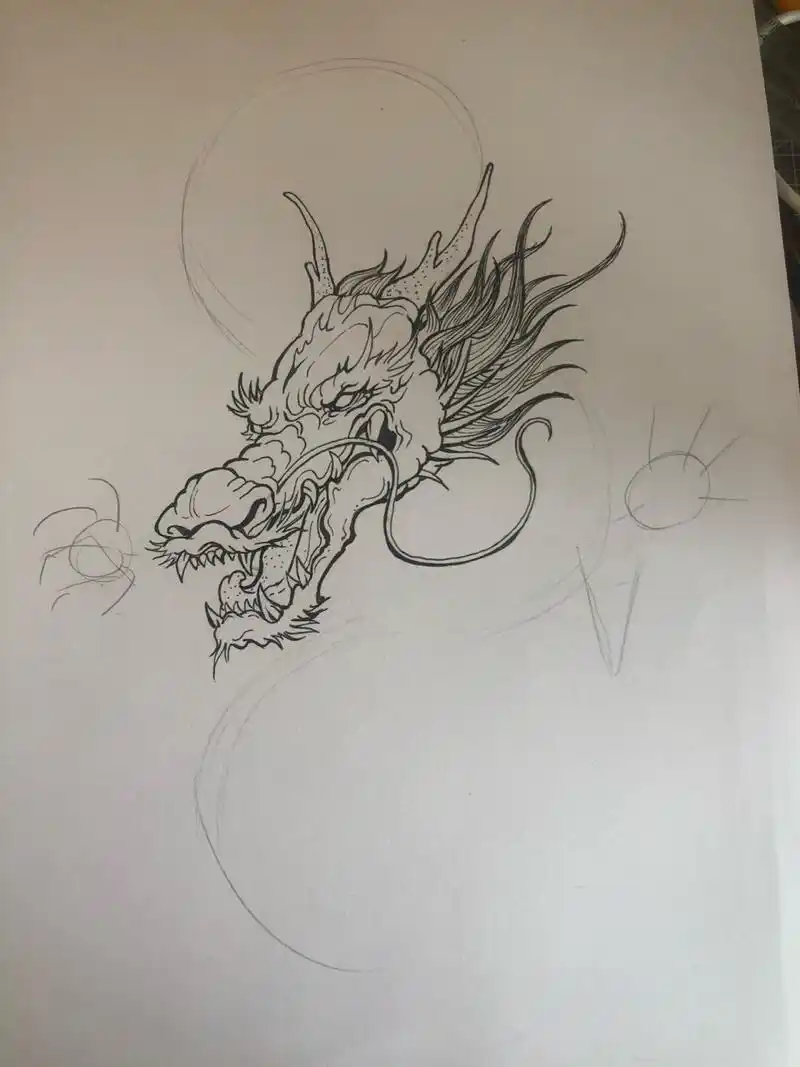 一个多小时画完的线描龙 时间原因画的很着急,细节不行